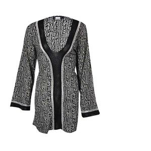 La Blanca Women's Crochet Trim Printed Tunic Swim Cover (S  Black)